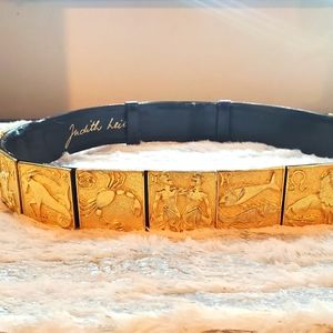 Judith Leiber Gold Zodiac Leather Vintage Belt